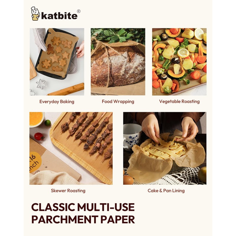 Katbite 220 Pcs Parchment Paper Sheets, 12x16 Inches Unbleached Baking