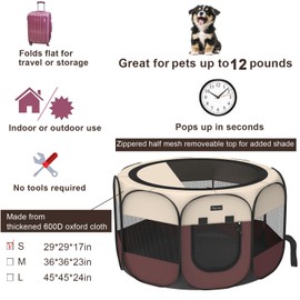Portable Pet Playpen, 8-Panel Indoor/Outdoor Puppy Pen with Shade Cover & Travel Bag - Waterproof Dog Cat Tent Includes Collapsible Bowl