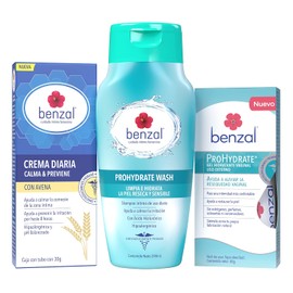 Benzal Kit Protección Íntima, Shampoo íntimo Prohydrate + Gel Hidratante uso externo + Crema íntima diara con Avena, Para Hidratar la Piel Reseca y Sensible, Efecto Refresacent Inmediato
