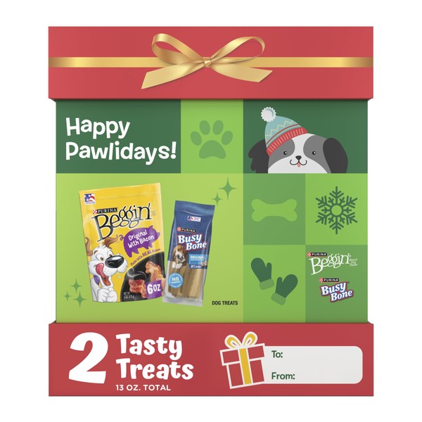 Purina Holiday Dog Treats Beggin’ Original with Bacon and Busy Bones Original S/M Variety Pack - (1) 2 ct. Box