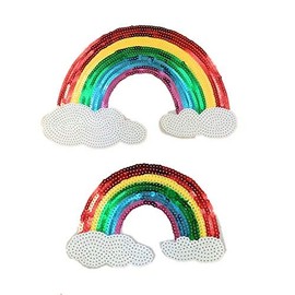 2pcs Large Rainbow Sequin Iron On Embroidered Patches Sew on Appliques for Jacket Jeans Cloth Bags Shoes Home Decoration