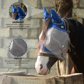 S Premium Horse Fly Mask with Ears | Smoothly Protect Face and Ears from UV & from Insects | Made with Durable elasticable Lattice | Sweat Absorber | Comfortable & Relaxable | Size: Medium & Large
