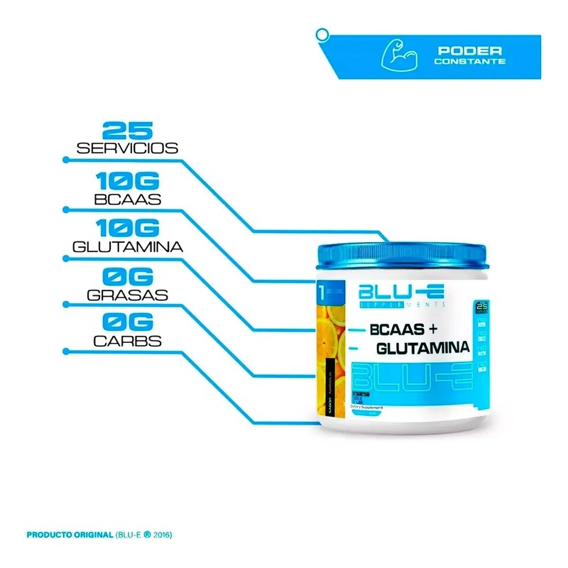 Suplemento Bcaas Glutamina 500g Sabores Naranja