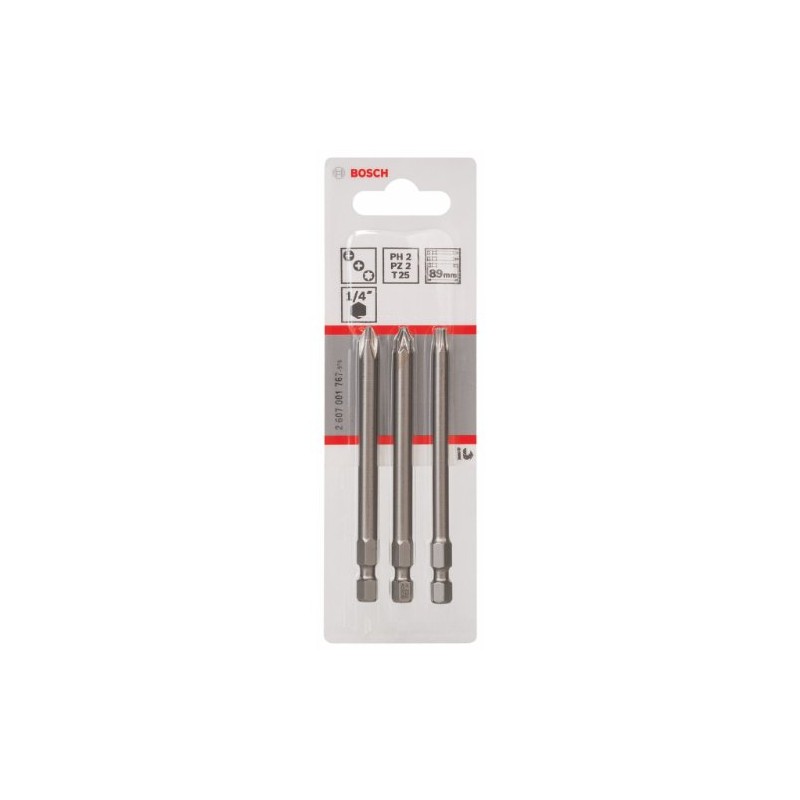 Bosch 2607001767 3-Piece Screwdriver bit Set, Extra Hard PH2 PZ2