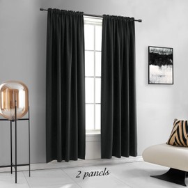 DONREN 99 Percent Blackout Curtains Draperies - Light UV Block Insulated Rod Pocket Window Curtain Panels for Kids Nursery(52 x 96 Inches,Set of 2 Panels,Black)