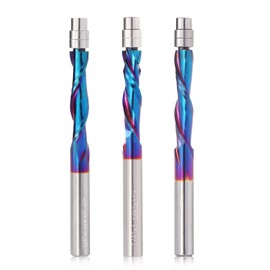 Trvoxviq 3PCS Spiral Flush Trim Router Bit Set ,1/4 Inch Shank , with Nano Coated ,for Wood Trimming,Set of 1pcs Up Down Compression Router Bit+ 1pcs Downcut Bits+1pcs Up Cut Bits