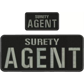 SURETY AGENT EMBROIDERY PATCH 4X10 AND 2X4 HOOK ON BACK BLACK/GRAY