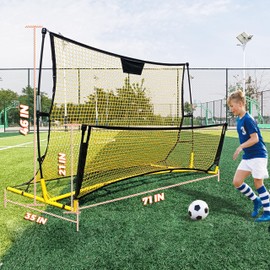 Seliyoo Dual-Sided Soccer Rebounder – Adjustable High/Low Nets for Volleys & Ground Passes, Portable Training Board for 2 Players, Teams & Home Backyard Use