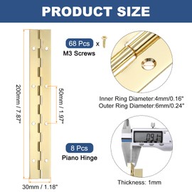 PATIKIL 8x1.2 Inch Piano Hinge,8Pld 304 Stainless Steel Continuous Hinge with Holes for Piano Gate Door Wooden Storage Box Cabinet Boat,Gold