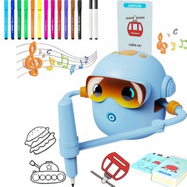 Drawing Robot for Kids - Includes 100 Word Cards and Drawing Pen, Montessori Educational Toys, Interactive Learning Robot for 3 4 5 6 7 8 9 10 Years Old for Boys and (Blue)