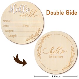 ZIEYOMI-Baby Announcement Sign, Hello World Newborn Sign, Wooden Baby Name Sign for Nursery, Birth Announcement Sign for Hospital, Welcome Baby Sign Announcement Board for Photo Prop Baby Shower-White