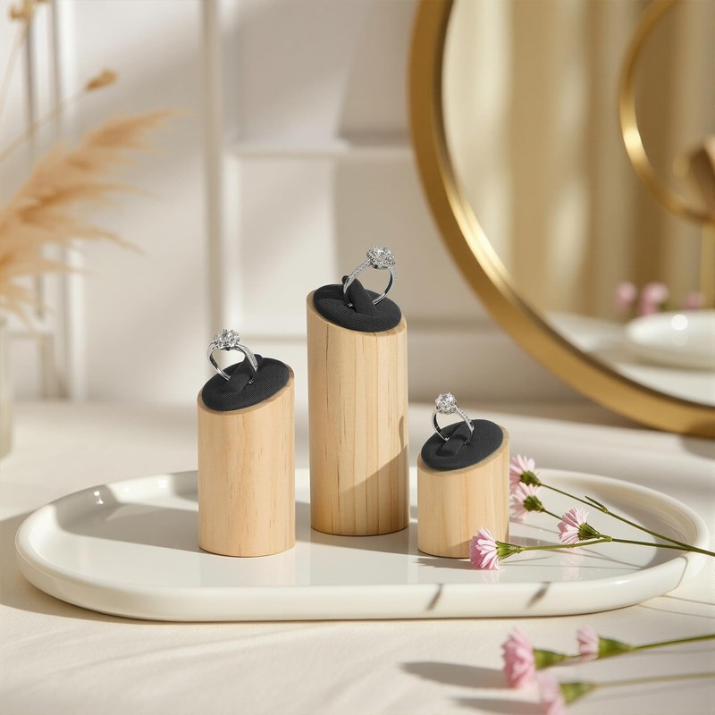 KUKUVR 3 Pack Wooden Ring Display Stands for Boutique Selling