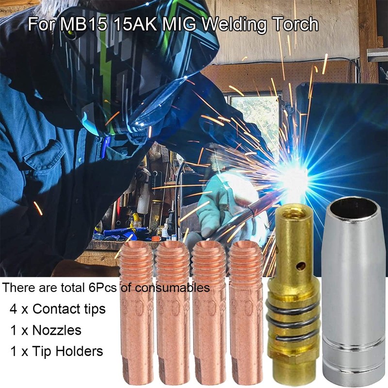 EATBALE 6Pcs MB15 15AK Contact Tip 0.8mm M6 & Tips
