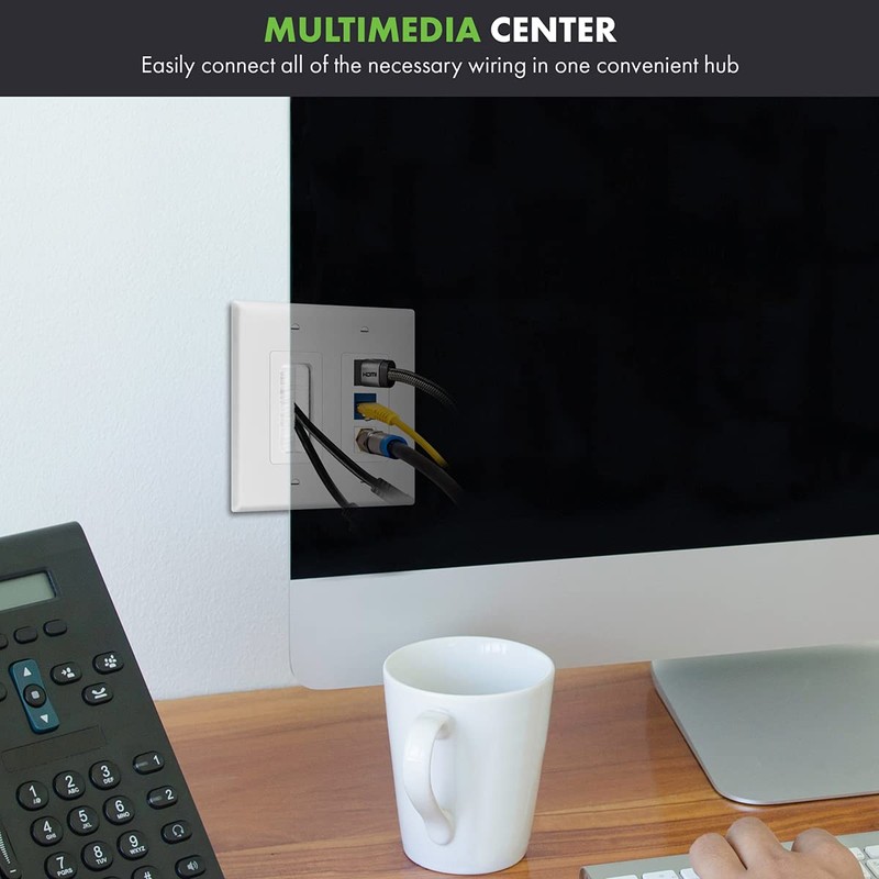 TOPGREENER Double Gang Datacomm Bundle with Multimedia Pass-Through Insert, 3-Port