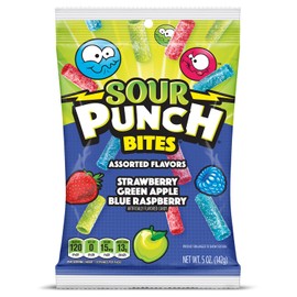 Sour Punch Bites, Assorted Sweet & Sour Fruit Flavors, Chewy Candy, 5 Ounce (Pack of 12)