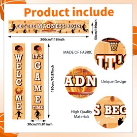 3Pcs March Basketball Party Decorations Door Banners LET THE MADNESS BEGIN Cover Hanging Welcome It's Game Time Large Size Porch Sign Banners March College Ball Games Sport Theme Door Decor Supplies