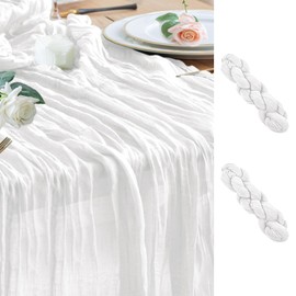 Wokceer Cheesecloth Table Runner White Christmas 2Pack 10FT Ivory Boho Gauze Cheese Cloth Table Runner for Party Easter Rustic Sheer White Table Runners for Baby Bridal Shower Wedding Table Decor