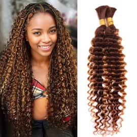 Human Braiding Hair for Boho Braids Human Hair Extensions 18 Inch 100g No Weft Wet And Wavy Curly Deep Wave Bulk Human Hair for Micro Braids (P4/27#, 18Inch 100g(50gx2Bundles))
