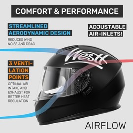 Westt Motorcycle Helmets Full Face Helmets - Street Bike Helmet with Dual Visor DOT Approved for Men Women Adults Compact Lightweight Storm X Grey Black White (Black, L (23.23-23.62 in))