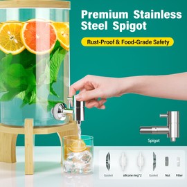 VOVUVK 1.2 Gallon Glass Drink Dispenser For Parties, beverage dispenser with Bamboo wood stand And Stainless Steel Spigot, Juice or lemonade dispenser Laundry Detergent Dispenser (2 PACK)