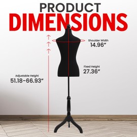 Topmaster Mannequin - Adjustable Height, Durable Foam and Canvas Construction, Wooden Base, Compact Shoulder Width, Lightweight, Versatile Display for Clothing and Accessories, Black