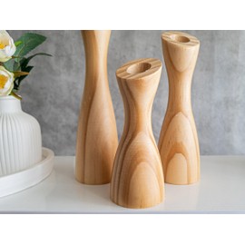 OLEEK Wooden Candlestick Holders Set to Suit Any Style of Decor - Durable & Easy to Clean Wood Candlestick Holders - Set of 3 Wooden Taper Candle Holders - Wood Candle Holder Create A Warm Atmosphere