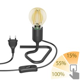 ledscom.de TRIN Table Lamp Socket Triangle Base Black Plug Switch + E27 LED Lamp Gold Max. 778 lm, 3 Levels Dimming, Extra Warm White