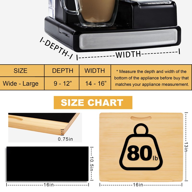 MinBoo Bamboo Appliance Slider,Sliding Tray for Coffee Maker, Kitchen Countertop