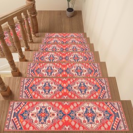 Carpet Stair Treads Non Slip for Wooden Steps Indoor - 15 Pack 8" X 30" Peel and Stick Stair Runner Rugs with Reusable Anti Slip TPE Adhesive Backing, Residue Free Mats for Dogs, Kids, Elders