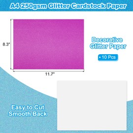 PATIKIL 10Sheets Purple Glitter Cardstock Paper, A4 250gsm Square Premium Sparkly Paper Craft Cardstock Paper for Scrapbook Card Making DIY Art Projects Wedding Party