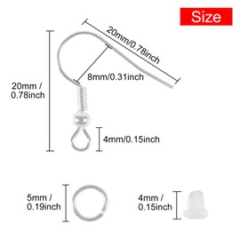 Hypoallergenic Earring Hooks, Sterling Silver Copper-Plated Earring Hooks, Fish Hook Earrings, Earring Making Kit with Jump Rings and Clear Rubber Earring Backs, DIY Jewelry Making