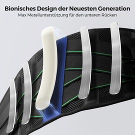 FREETOO FREETOO Rückenstützgürtel mit 7 Metallstützen, Bequeme Rückenbandage für Herren und Damen mit Abnehmbarem 3D Lendenpolster zur unteren Rücken,LWS, Atmungsaktive Rückengurt für Arbeit und Sports