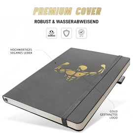 GYMBOOK® Fitness Journal - Hochwertiges Trainings-Tagebuch, Workout-Notizbuch & Logbuch für Frauen & Männer. Handlich in A5 (GREY)