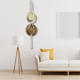 LINXIU Macrame Hat Hangers Boho Hat Rack for Wall Decorative Bohemian Women Cowboy Hats Holder Organizer for Wide Brim Fedoras Caps(2 Hats Style)