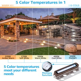 LEONLITE 8-Pack Premium Series 5CCT 7 Inch LED Hardscape Lighting Swivel, 2200K/2700K/3000K/4000K/5000K Selectable, Retaining Wall Light Low Voltage, 12V Paver Light, 4.5W Outdoor Step Light, ETL