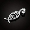 925 Sterling Silver Vertical Jesus Ichthus Charm Christian Fish Pendant