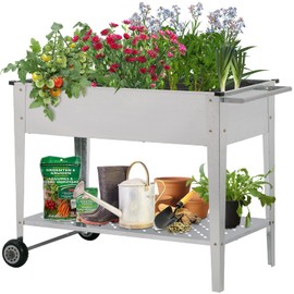 Leisurelife Raised Garden Bed for Gardening with Wheels and Metal Grid,Elevated Galvanized Metal Planter Box with Legs for Vegetables Flowers, Herbs, Fruits, Metal Primary Color