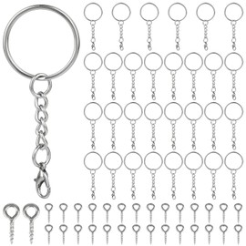 Bewudy 30PCS Split Key Ring with Chain, Silver Key Chain Kit with Jump Rings Lobster Clasp and Screw Eye Pins Bulk for Crafts Jewelry Making