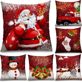 6 Pcs Christmas Pillow Covers Cushion Covers Decoration Christmas Pillow Cover Holiday Decor Throw Pillow Case for Sofa Couch Christmas Office Bedroom Decorations (Funny Style,16 x 16 In)