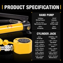 LCyindu 20T Multi-Section Stoke Hydraulic Cylinder Jack Kit RMC-201L 1.06" Stroke + CP-180 400cc Manual Hydraulic Hand Pump Hydraulic Porta Power Kit