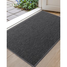 Color&Geometry Indoor Door Mat 2′11″ x 2″, Non Slip Low Profile Floor Mat, Ultra Thin Washable Entrance Mat Indoor, Unique Herringbone Design Carpet for Inside, Patio, Porch, Dark Grey(FOLD)