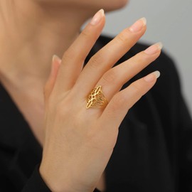 SIPURIS Witches Knot Celtic Knot Ring Witchcraft Stainless Steel Geometric Wiccan Finger Rings Wedding Band Stackable Jewelry for Women Men (8, Gold)