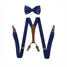 BaronHong Suspenders Bow Tie Set for Women Men 1" Wide Y Shape with 4 Clips Adjustable Suspenders for Formal Weddings, navy
