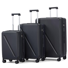 MILADA Luggage Sets With Spinner Wheels, Hard Shell Suitcases TSA Approved Travel Luggage, 3 Piece Luggage Set 20 Inch Carry On Luggage Medium Suitcase 28 Inch Large Suitcases, Black