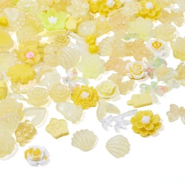 PandaHall 30g Flower Resin Cabochons Charms Yellow Luminous Heart Butterfly Bowknot Dome Flatback Cabochons for Nail Art Decoration Scrapbooking Embellishment