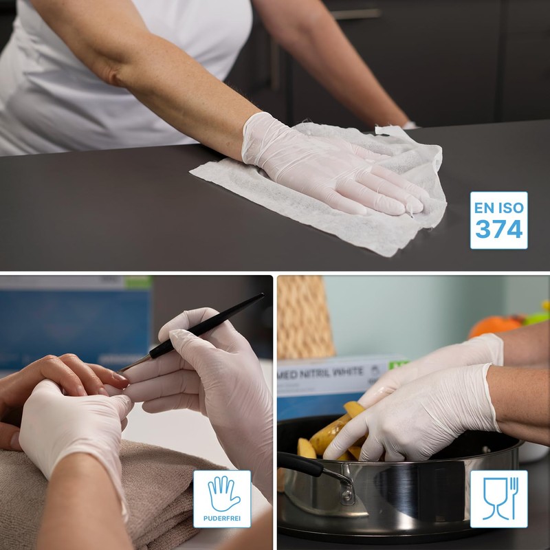 ARNOMED Nitrile Disposable Gloves, Pack of 100, Medium, White, Latex-Free