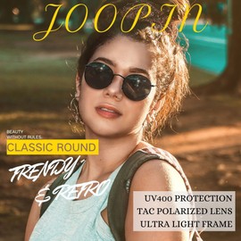 Joopin Small Round Sunglasses for Women, UV Protection Vintage Retro Sun Glasses Trendy Polarized Mens Womens Sunglasses (Black）