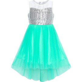 Sunny Fashion Flower Girls Dress Bright Turquoise Mesh Party Wedding Bridesmaid Size 12