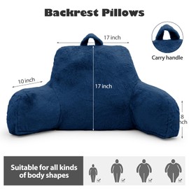 xffzroom Reading Pillow for Sitting in Bed Adult, Standard Reading Pillow with Memory Foam, Back Pillow for Bed Sitting Up with Extend Arms, Bed Reading Pillow, Blue