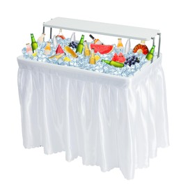 Real Relax Outdoor Bar Cooler Table with Skirt, Fill and Chill Table for Food Drink Beverage, Two-Tier Portable Cooler Table, Foldable Party Ice Table for Camping BBQ Outdoor